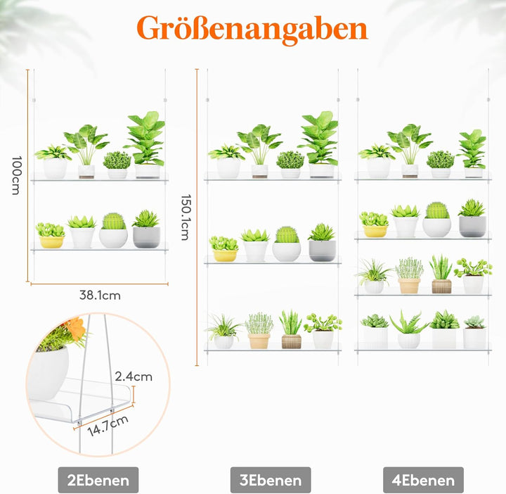 Lifewit Wandregal Blumentopf, 2 Stufen Transparent Vertiefung Kunststoff Pflanzenregal Schwimmende f