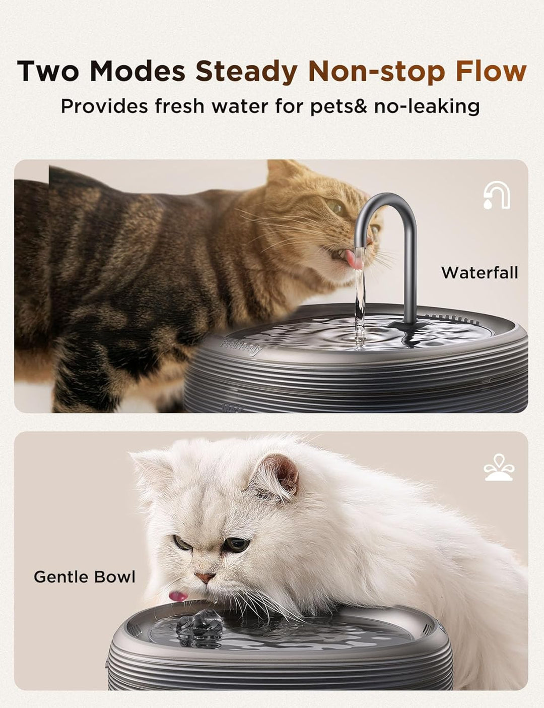 FEELNEEDY Katzenbrunnen für Katzen 3,2L Trinkbrunnen Super Leise 2 Wasserflussmuster Wasserautomat f