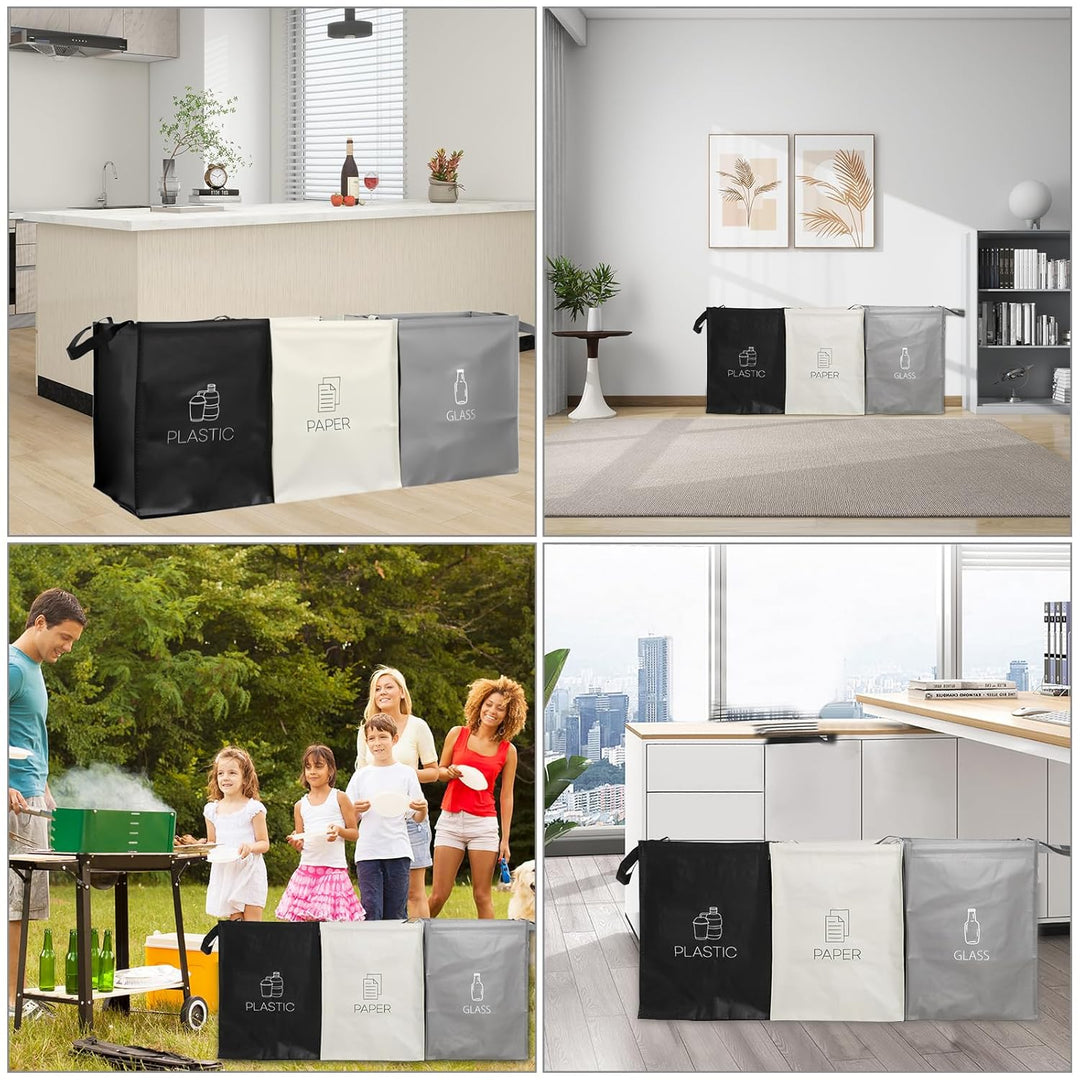 Mülltrennsystem 3fach für Papier Glas Plastik Recycling System Taschen Mülleimer mit Stabilisatoren