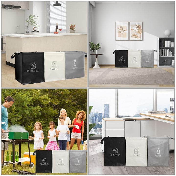 Mülltrennsystem 3fach für Papier Glas Plastik Recycling System Taschen Mülleimer mit Stabilisatoren