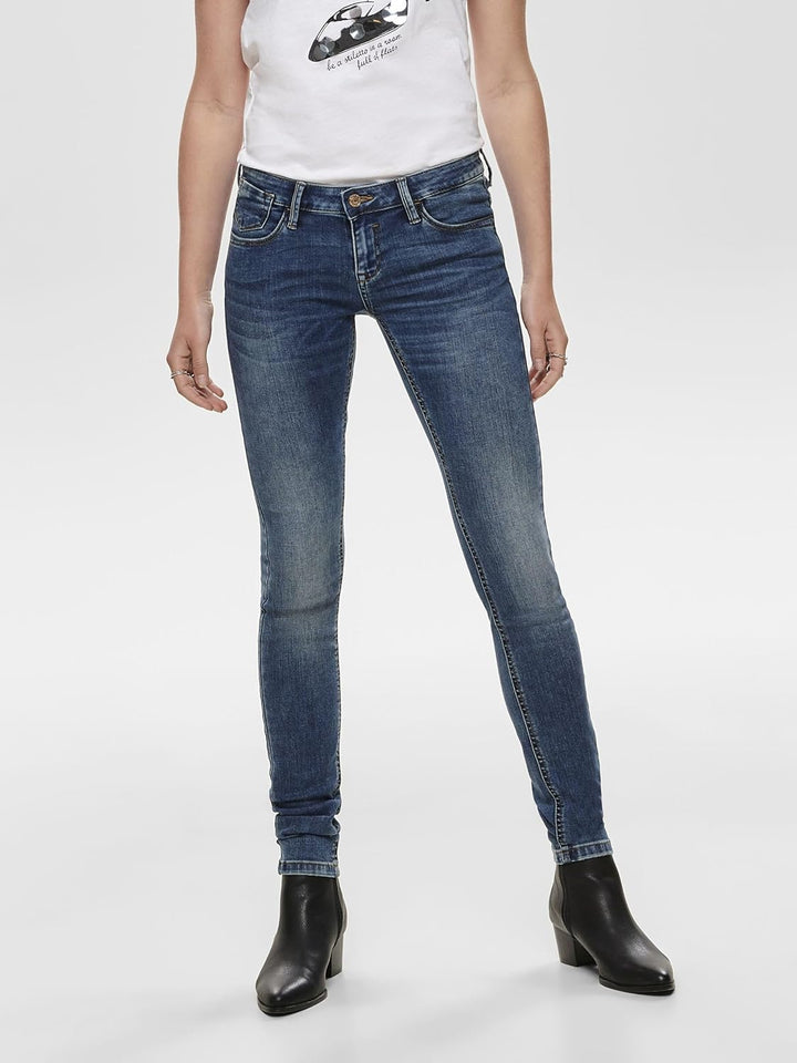 ONLY Female Skinny Jeans ONLCORAL Sehr niedrige Taille Skinny Fit Jeans 25W / 32L Dark Blue Denim Da