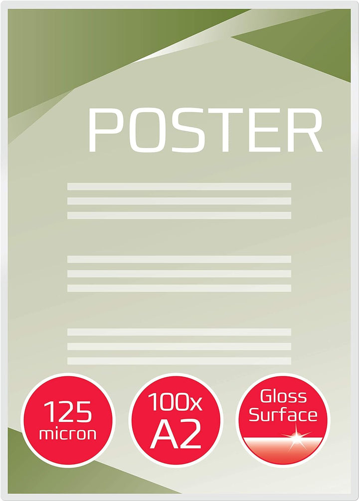 GBC Laminierfolien A2 125 mic, Robuste Laminiertaschen im 50er Pack, Grossformat, Glänzend, Transpar