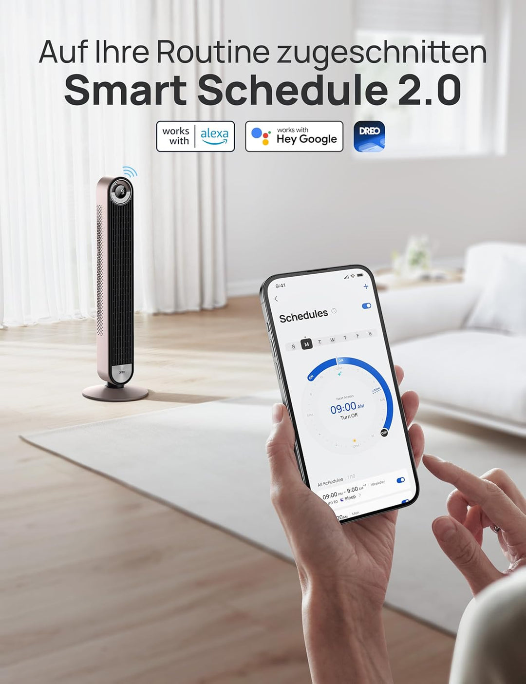 Dreo 25dB Smart Leiser Turmventilator mit Kühlung, 106cm WiFi Alexa Tower Fan, 90° oszillierender Ve
