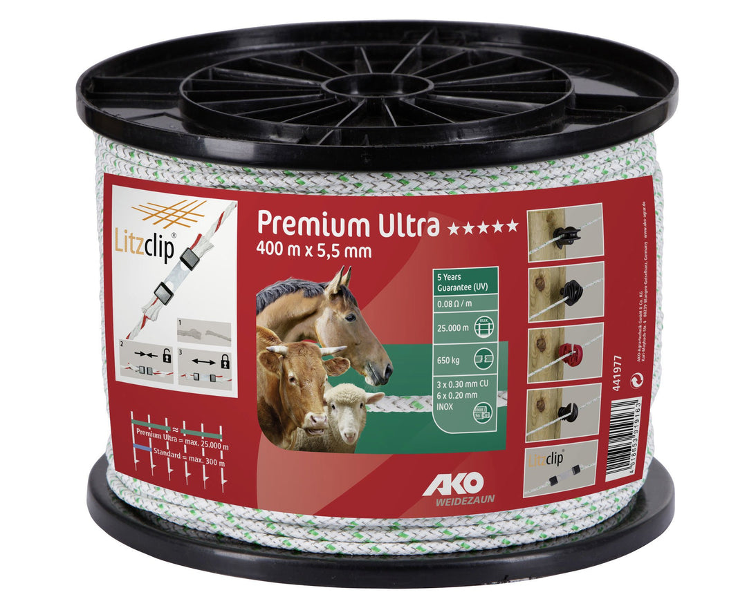 Kerbl Premium Ultra Seil, 5,5mm,400m weiss/grün 6xniro 0,2+3xCU0,25