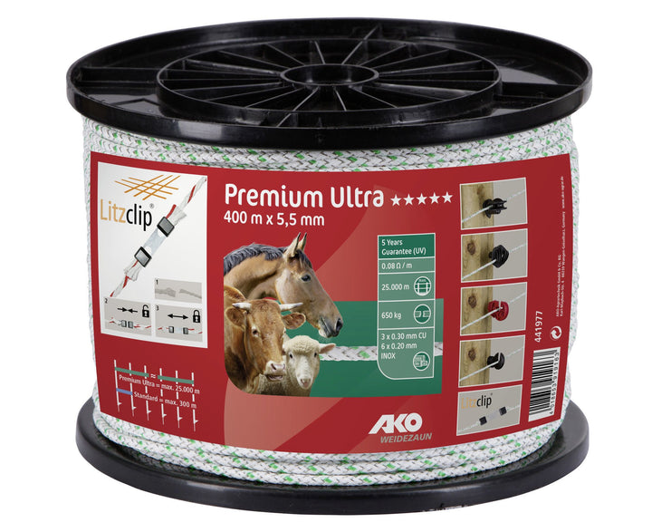 Kerbl Premium Ultra Seil, 5,5mm,400m weiss/grün 6xniro 0,2+3xCU0,25