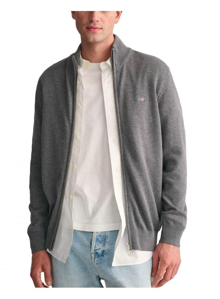 GANT Herren Casual Cotton Zip Cardigan Strickjacke S Dark Grey Melange, S Dark Grey Melange