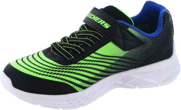 Skechers 403930L BBLM Sneaker, Black Synthetic/Lime Textile/Blue Trim, 28 EU
