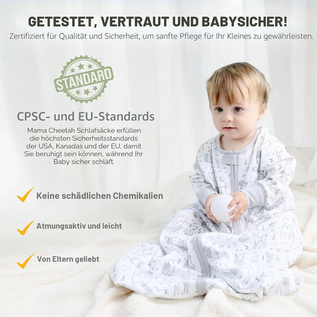 Mama Cheetah Baby Schlafsack mit Ärmeln, 1,0 TOG 2er-Pack 100% Bio-Baumwolle Wearable Blanket und Zw