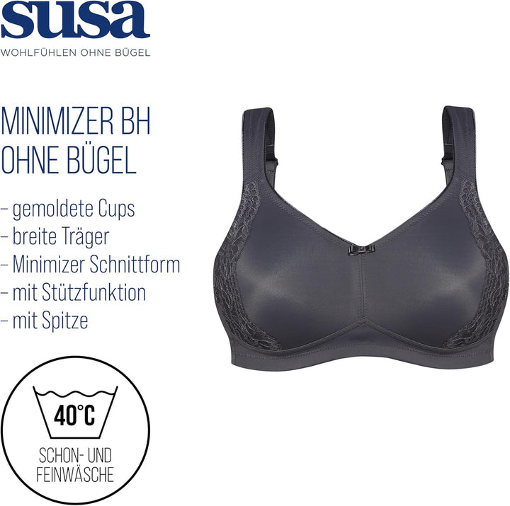 SUSA BH ohne Bügel I Minimizer BH mit seitlich am Cup angebrachter Spitze I Bügelloser BH mit breite
