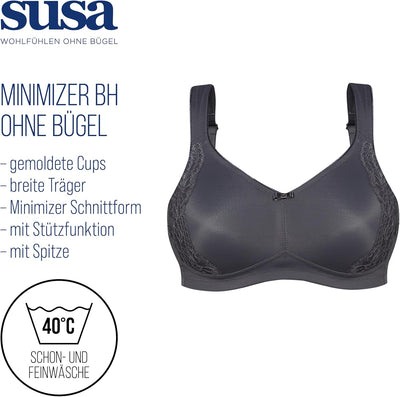 SUSA BH ohne Bügel I Minimizer BH mit seitlich am Cup angebrachter Spitze I Bügelloser BH mit breite