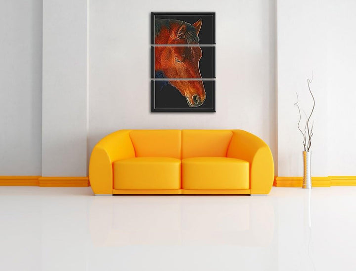 Dark maiestätisches Pferd NewArt 3-Teiler Leinwandbild 120x80 Bild auf Leinwand, XXL riesige Bilder