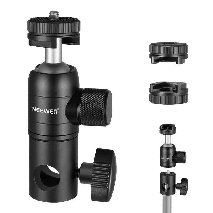 NEEWER 2X Stativ Montageadapter mit Zubehörschuh 1/4" Schraube Mini Kugelkopf, umkehrbare Montagepla