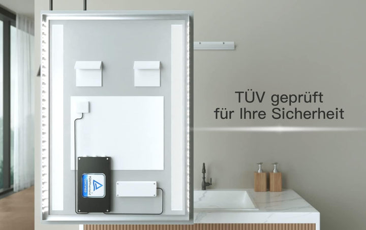 SGSpiegel Badspiegel mit Antibeschlag Heizung und seitlicher LED Beleuchtung, Badezimmerspiegel 70x5