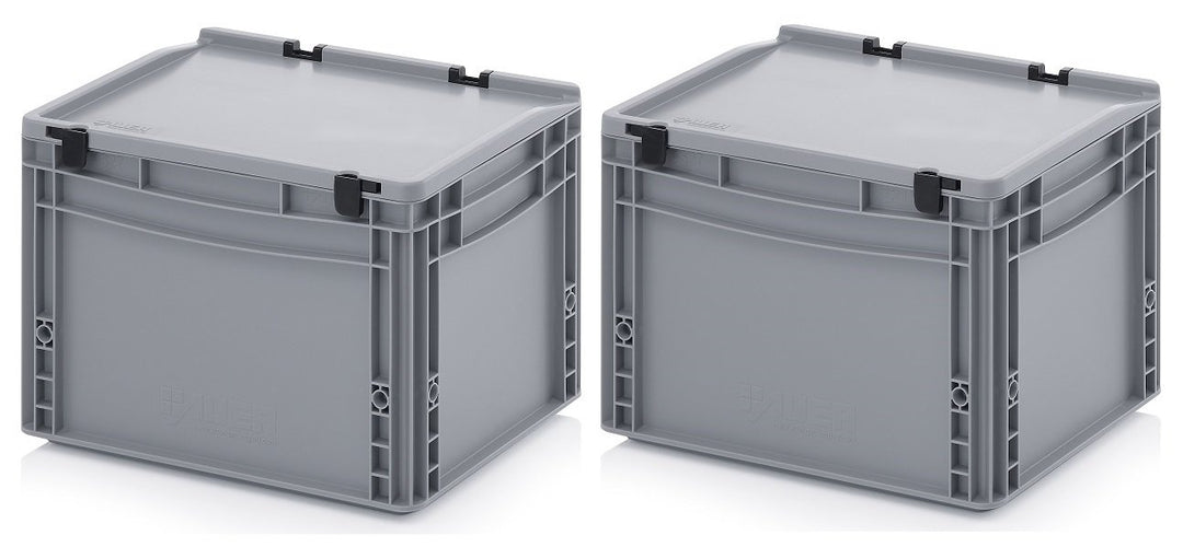 Auer Packaging 2x Eurobehälter 40 x 30 x 28,5 mit Scharnierdeckel inkl. gratis Zollstock * 2er Set