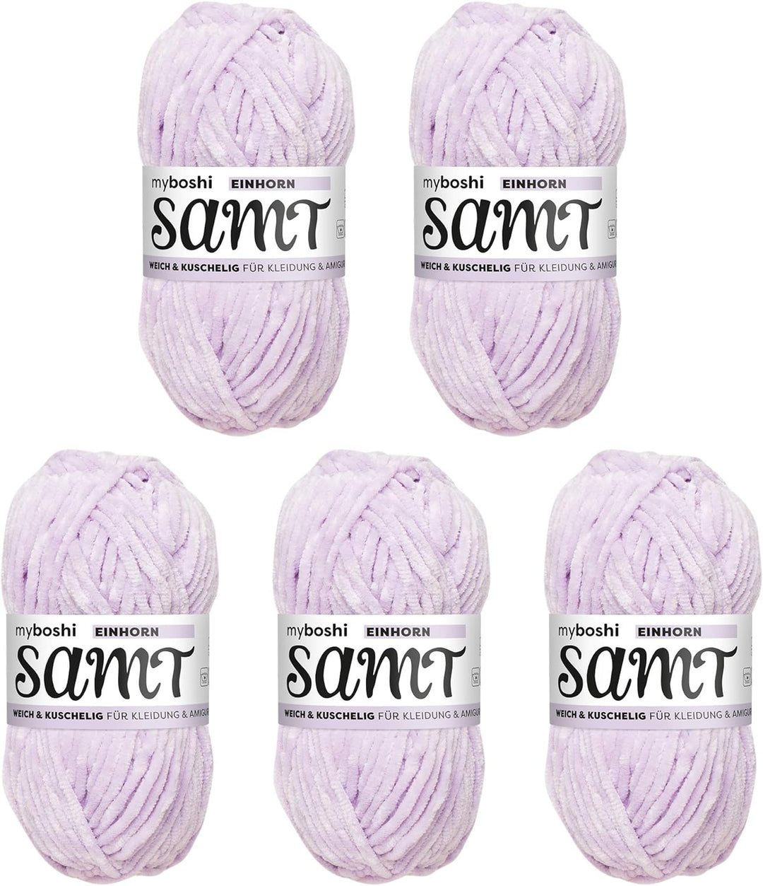 myboshi Samt, 100% Chenille-Garn, Flieder - Einhorn, 100g, 100m, 5 Knäuel, Wolle zum Häkeln und Stri