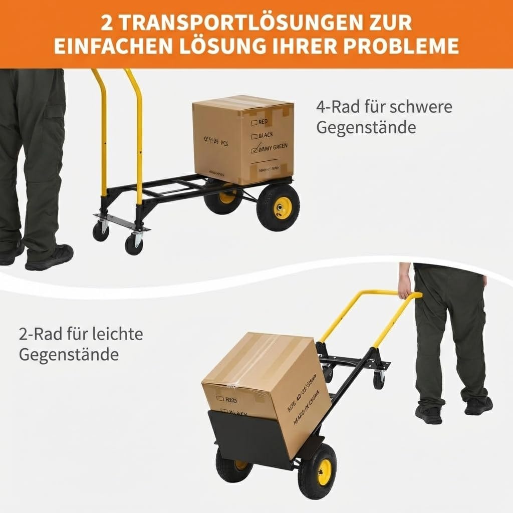 2-in-1 Transportwagen Handwagen Faltbar Mit 4 Pannensicheren Rädern, Schwerlast Tragkraft 362kg – Id
