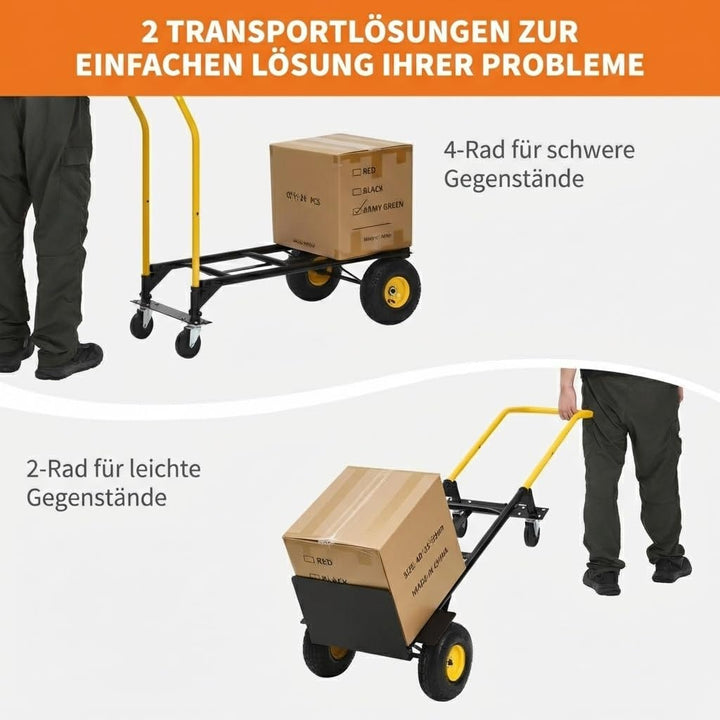 2-in-1 Transportwagen Handwagen Faltbar Mit 4 Pannensicheren Rädern, Schwerlast Tragkraft 362kg – Id
