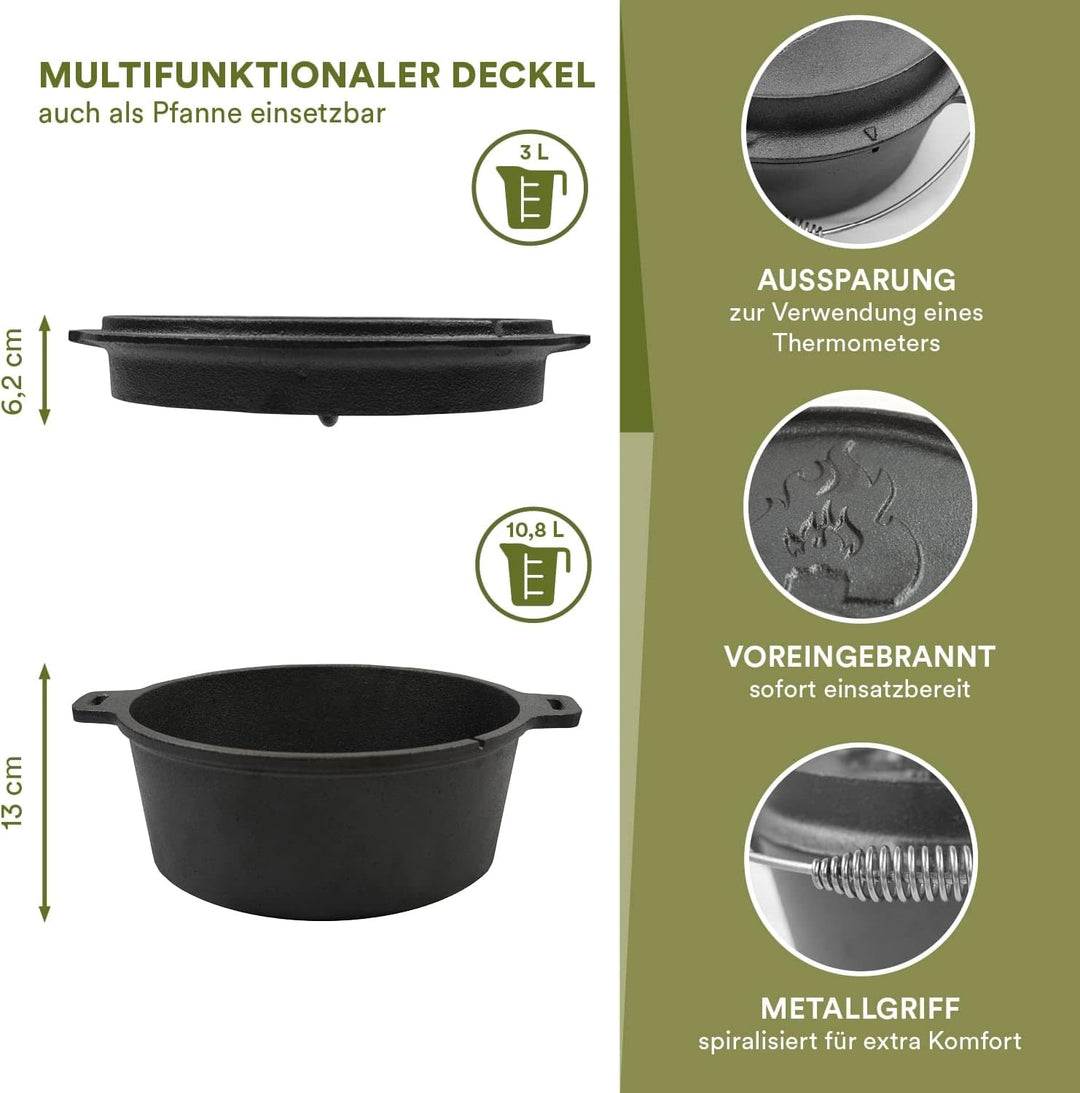 Skandika Dutch Oven Flame Master 13,8 L | Gusseisen Topf zum Kochen, inkl. Rezeptbuch der Sauerlände