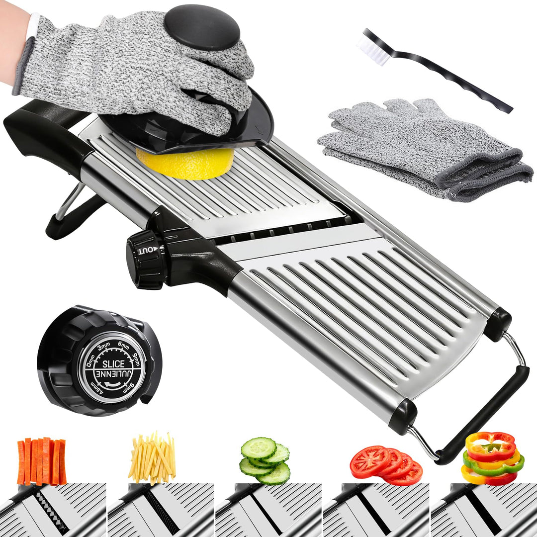 Masthome Gemüsehobel Mandoline, Multifunktion Gemüseschneider Edelstahl mit Schnittfesten Handschuhe