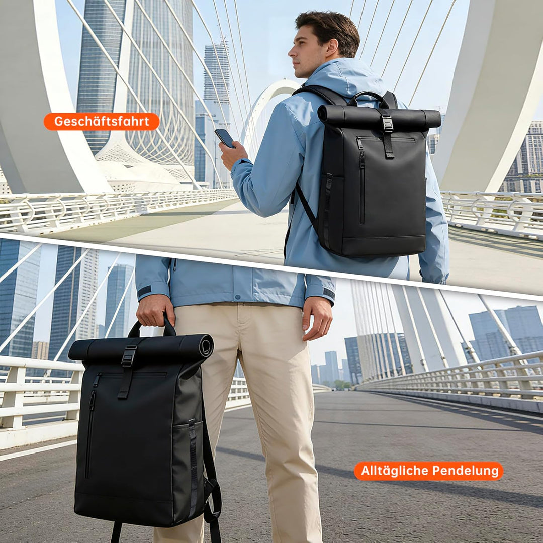Rolltop Rucksack Herren Damen Grosser Laptop Rucksack Wasserdichter mit Computerfach 16 Zoll Rucksäc