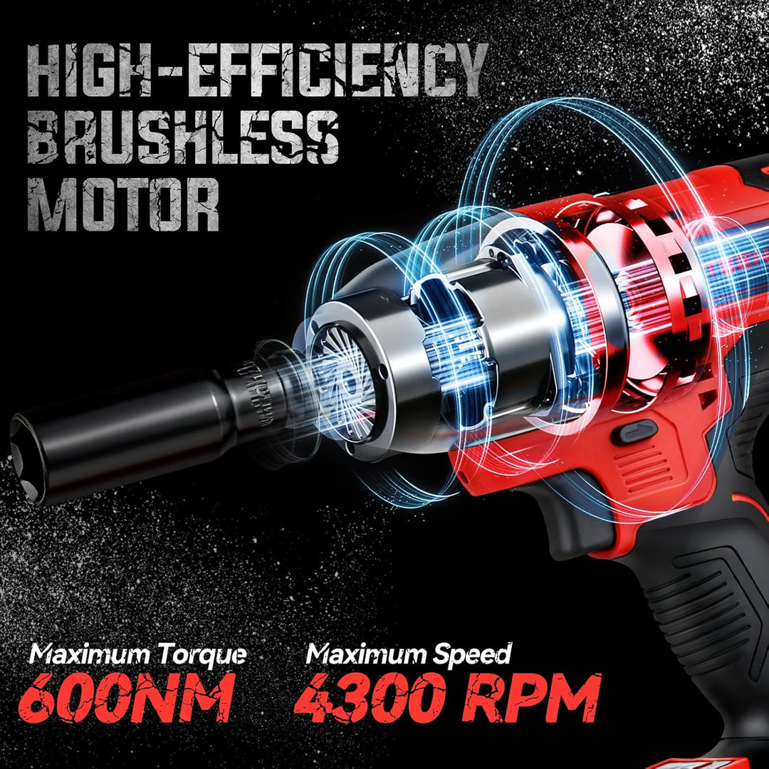 TEENO Akku-Schlagschrauber, Drehmoment 600 Nm 20V, mit Koffer, Futter 1/2" (13 mm), 4 Bits Inklusive