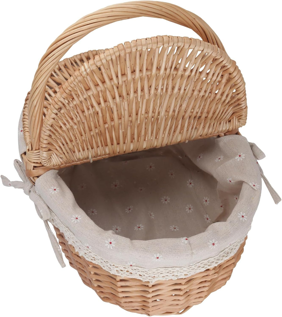 CHEUKYIU Handgefertigter Weidenkorb mit Deckel, 34 x 23 x 17cm Natürliche Braune Einkaufskorb Gefloc