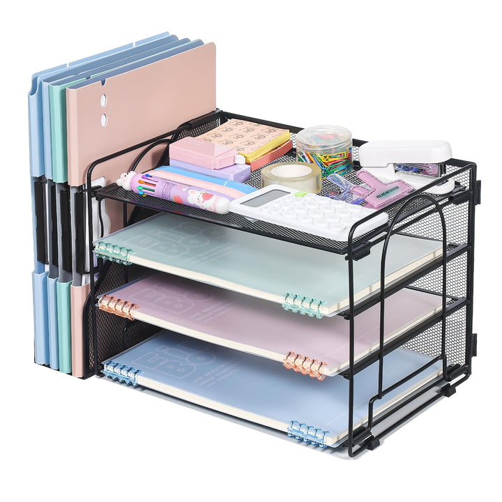 4-Trays Desktop File Organizer, Mesh Office Desk Supplies Organizer Dokument Brieffachhalter mit Sch