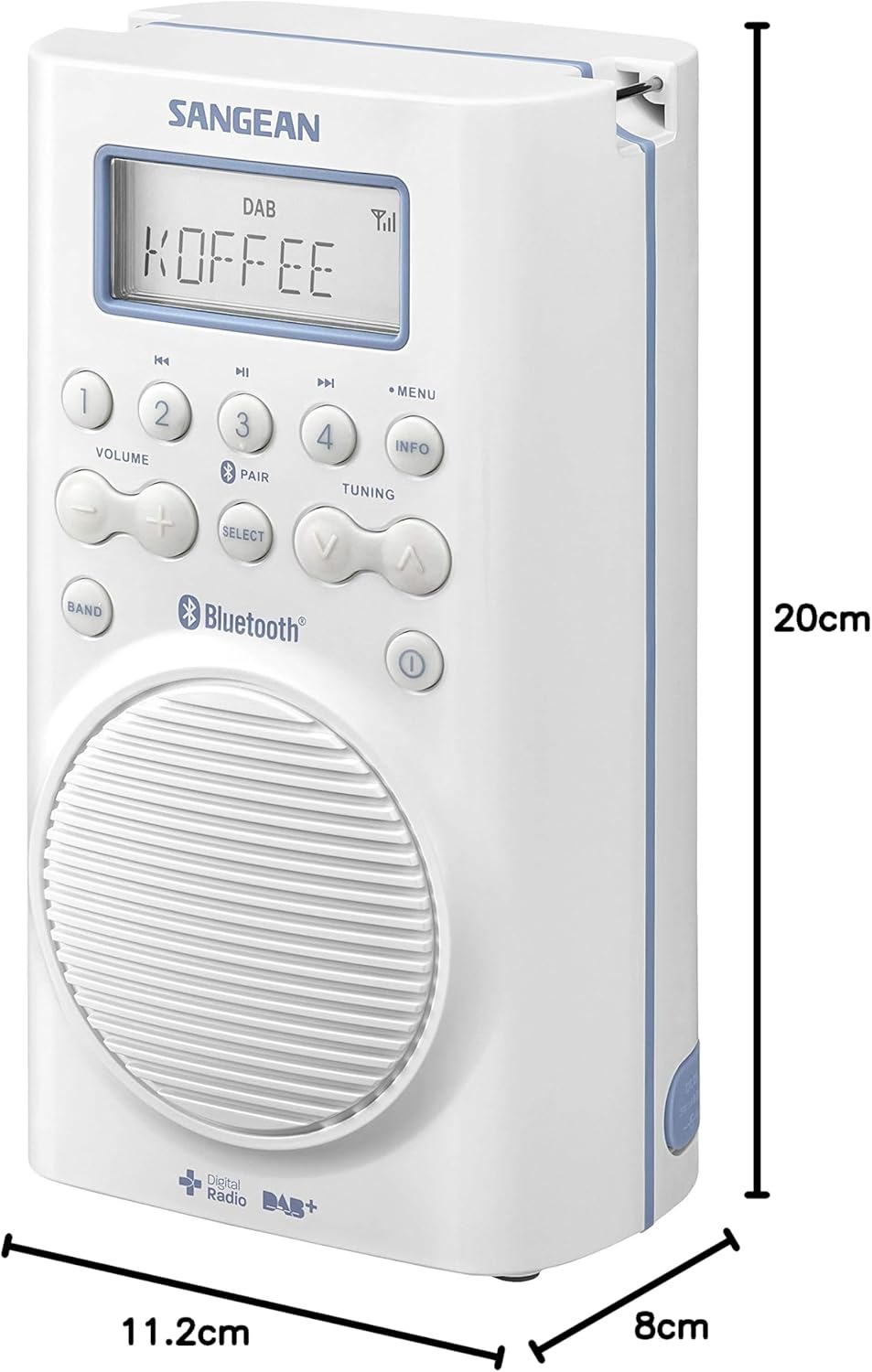 Sangean H-205D BT Wasserdichtes Duschradio (Bluetooth, DAB+, UKW-RDS, wasserdicht nach JIS7)
