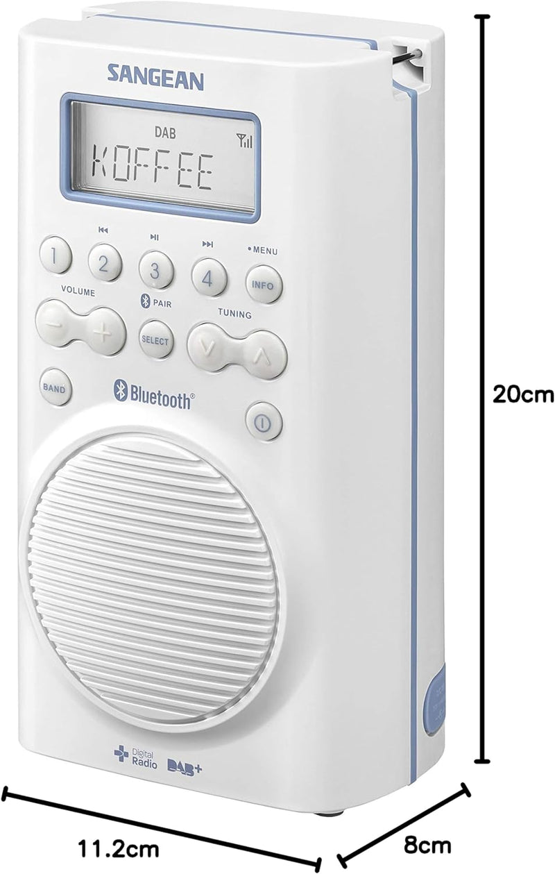 Sangean H-205D BT Wasserdichtes Duschradio (Bluetooth, DAB+, UKW-RDS, wasserdicht nach JIS7)