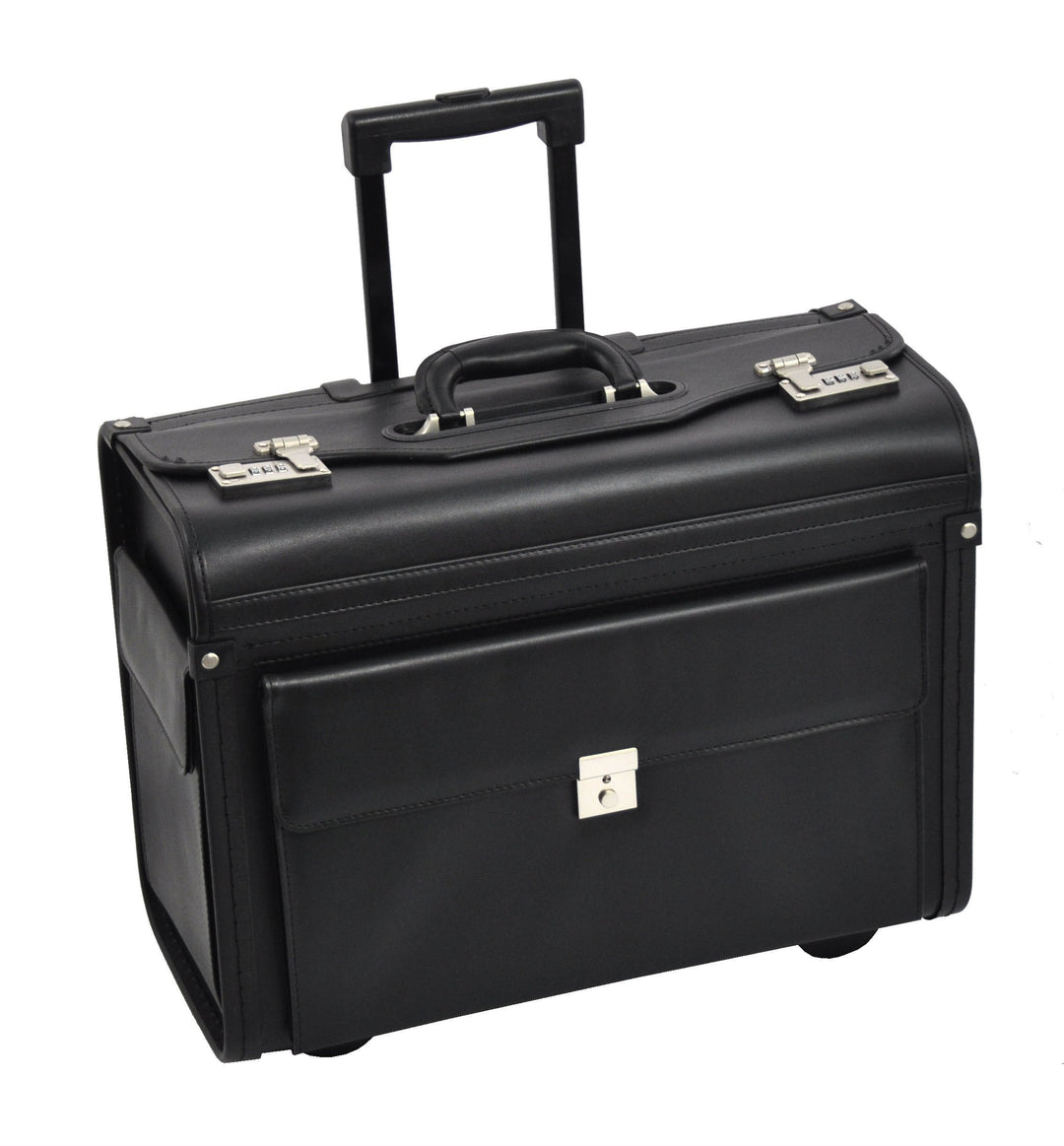 Dermata Pilotenkoffer Trolley Rollen Laptopfach 17" Pilotentrolley mit Vortasche und Zwei Seitentasc