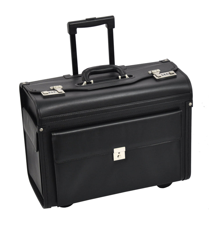 Dermata Pilotenkoffer Trolley Rollen Laptopfach 17" Pilotentrolley mit Vortasche und Zwei Seitentasc