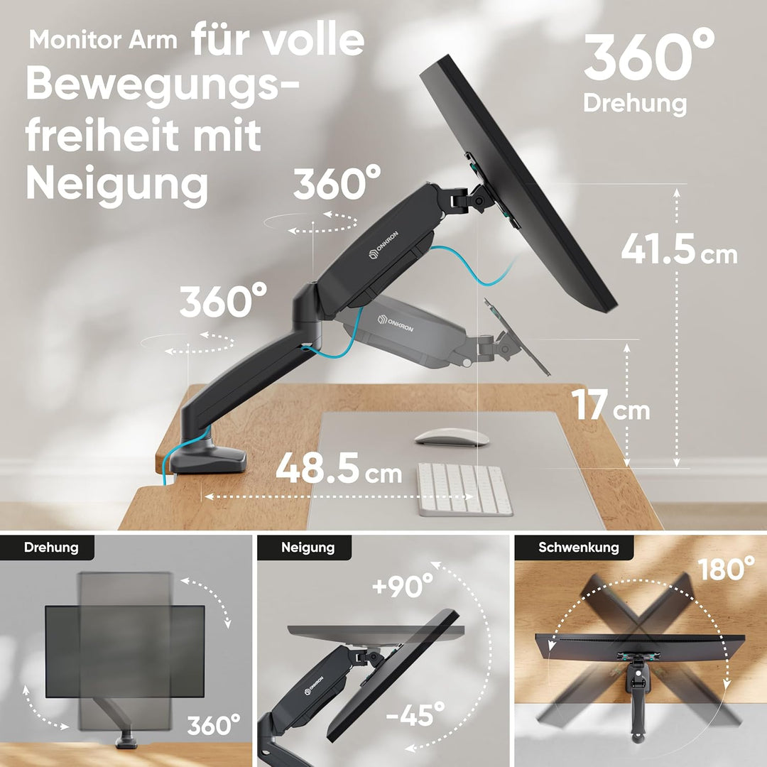 ONKRON G80 Monitor Halterung drehbar, schwenkbar, neigbar für 13-32 Zoll Bildschirme, Displays, VESA