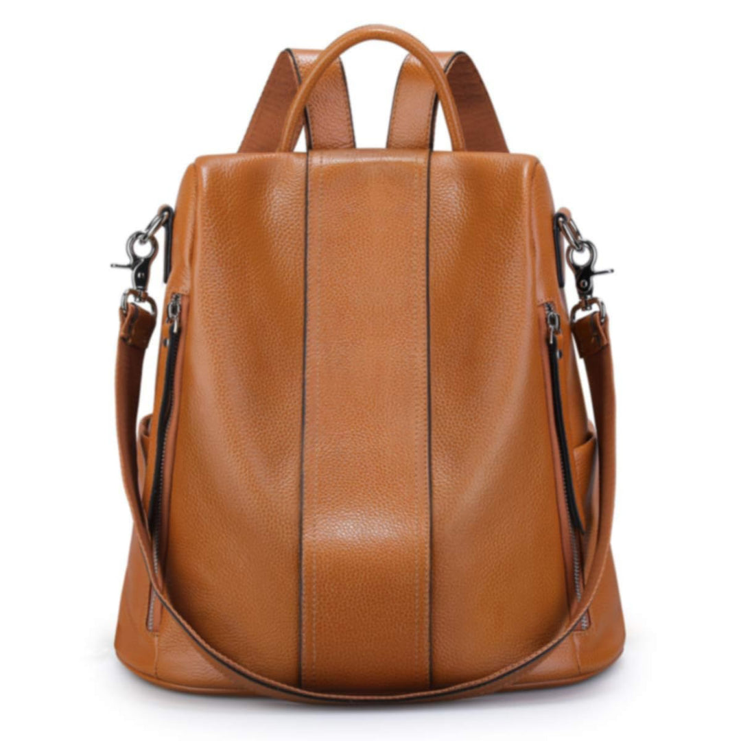 S-ZONE Frauen Weichem Leder Rucksack Anti-Theft Geldbörse Damen Wasserdichte Rucksack Schultasche Br