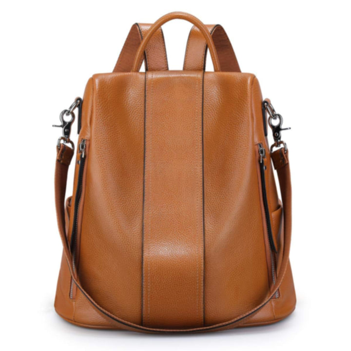 S-ZONE Frauen Weichem Leder Rucksack Anti-Theft Geldbörse Damen Wasserdichte Rucksack Schultasche Br