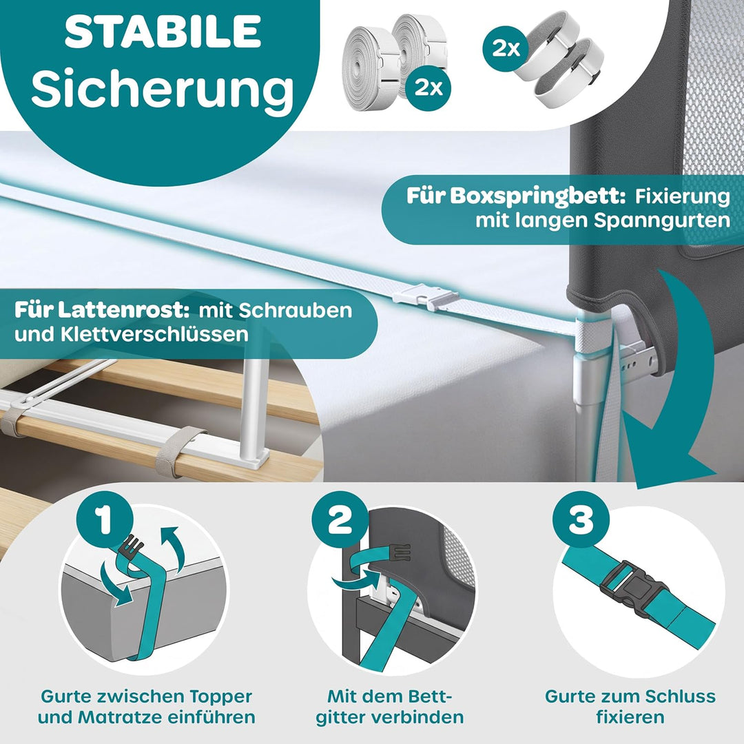 KESSER® Bettschutzgitter 180 cm, Bettgitter Kinderbett höhenverstellbar | Rausfallschutz Bett für Ba