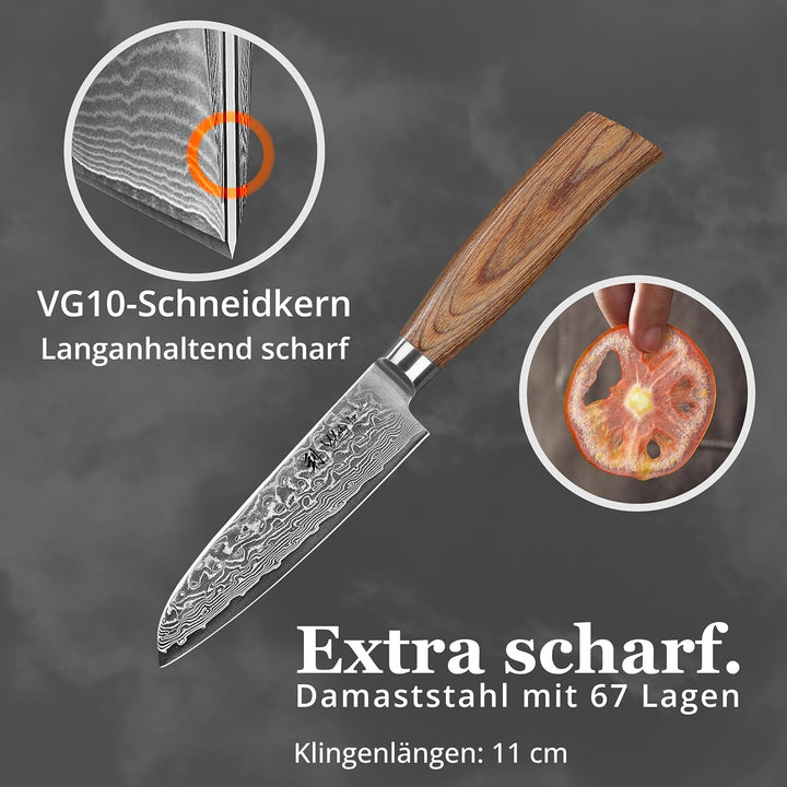Wakoli EDIB Pro Damast Kleines Santokumesser 11,50 cm Klinge extrem scharf aus 67 Lagen mit VG10 Sta