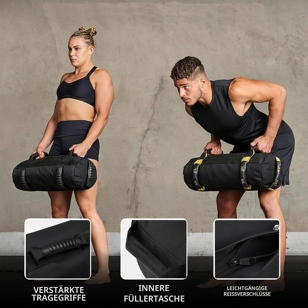 Taeku Gewichtssack für Fitness, Verstellbar Power Bag mit 6 Griffen Krafttraining Sandsäcke Workout
