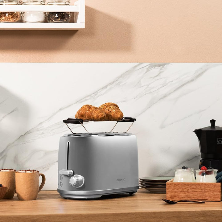 Cecotec Toast&Taste 1000 Retro Double Inox Toast, 2 Scheiben, 980 W, 2 breite 3,8 cm und kurze Schli