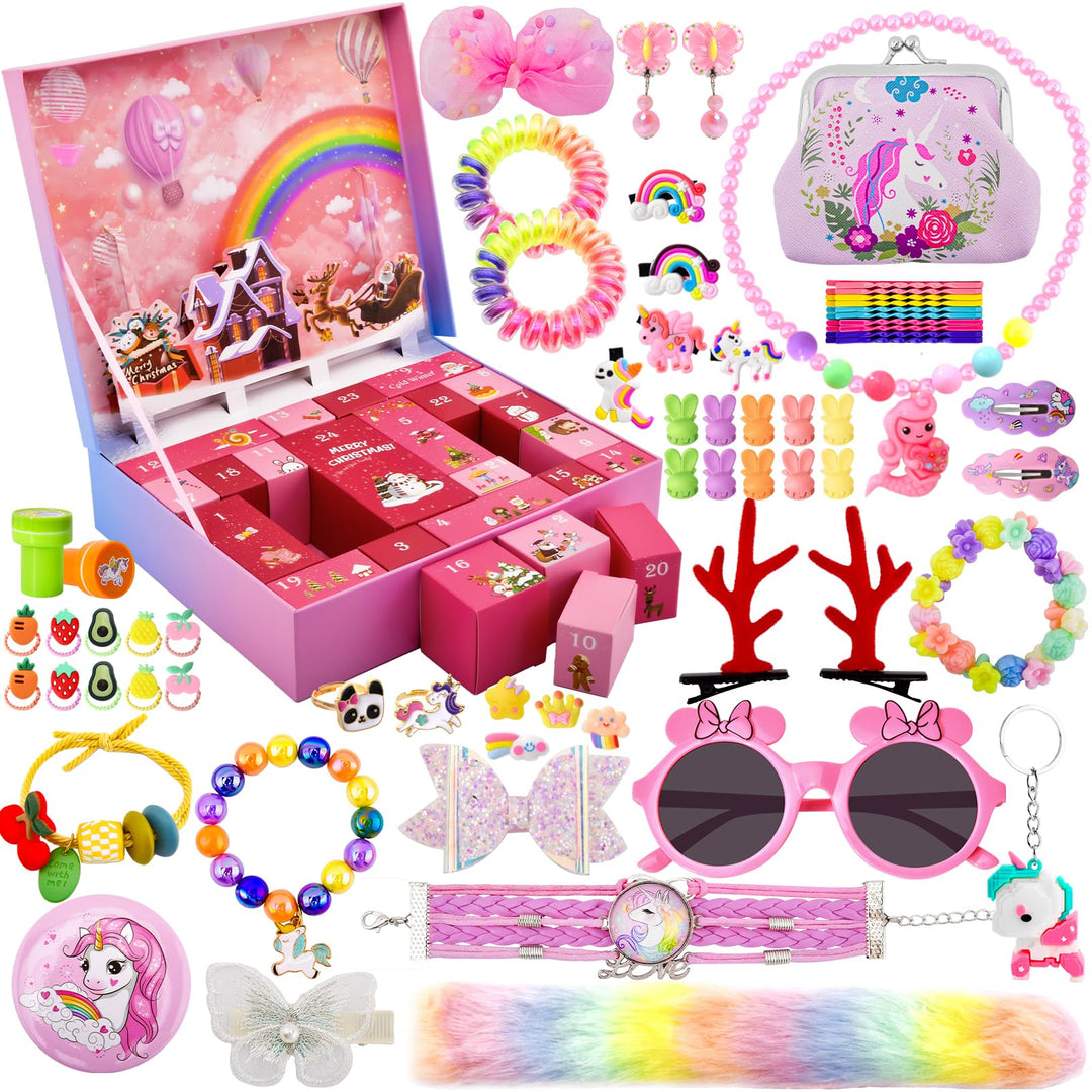 Adventskalender 2023 Kinder, 24 Days Weihnachts Countdown Kalender Prinzessinnen Haar Accessoires fü