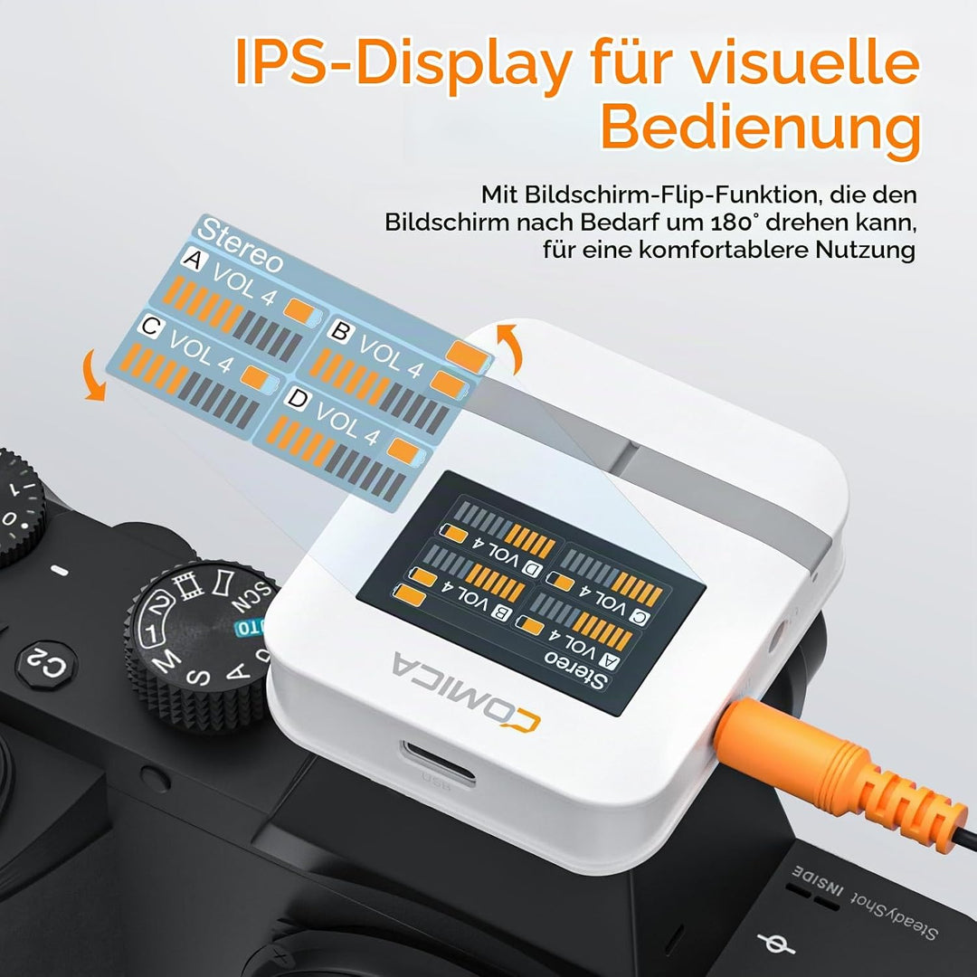 comica Vimo Q Lavalier Wireless Mikrofon mit 4 Sendern und 1 Receiver, 48kHz/24bit Audioqualität, Ge