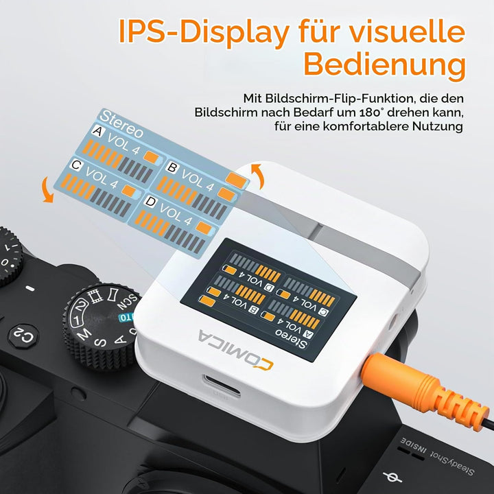 comica Vimo Q Lavalier Wireless Mikrofon mit 4 Sendern und 1 Receiver, 48kHz/24bit Audioqualität, Ge
