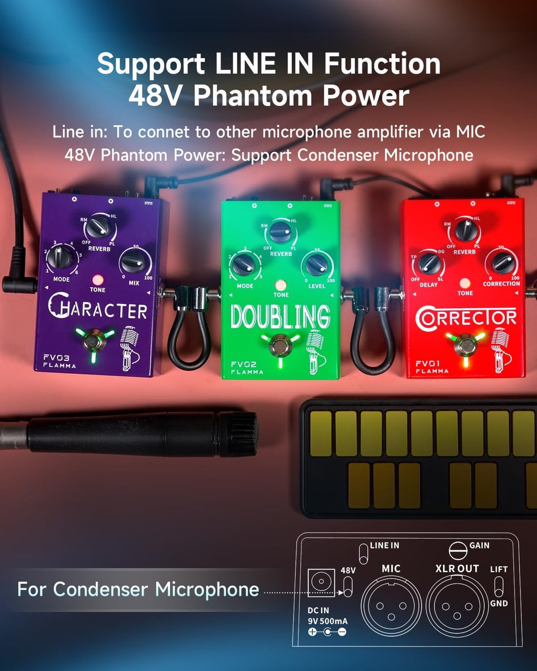 FLAMMA FV03 Vocal Effects Pedal Voice Changing Sounds Like Robot Male Female Baby with Delay Reverb