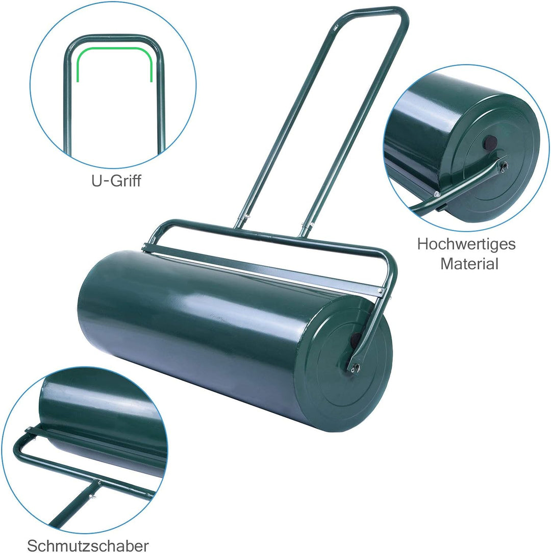 GOPLUS Rasenwalze, 48L/63L Gartenwalze befüllbar mit Wasser & Sand, Rasenroller aus Metall, Graswalz