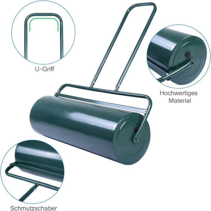GOPLUS Rasenwalze, 48L/63L Gartenwalze befüllbar mit Wasser & Sand, Rasenroller aus Metall, Graswalz