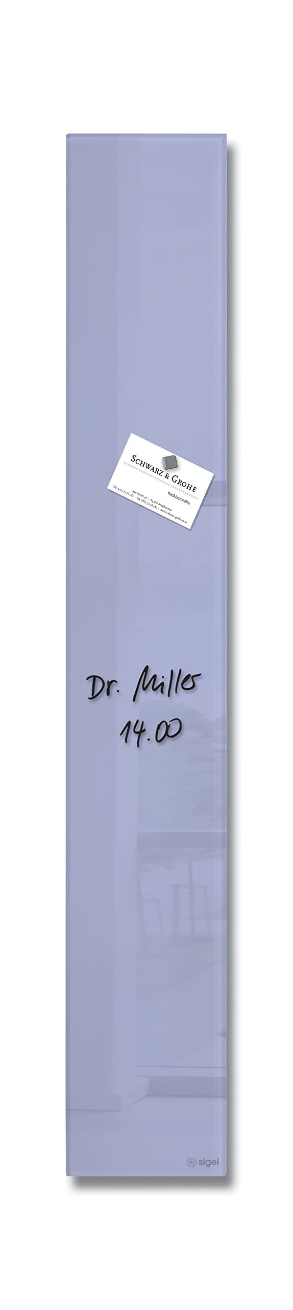 SIGEL GL109 kleine Premium Glas-Magnettafel 12 x 78 cm lavendel hochglänzend, TÜV geprüft, einfache