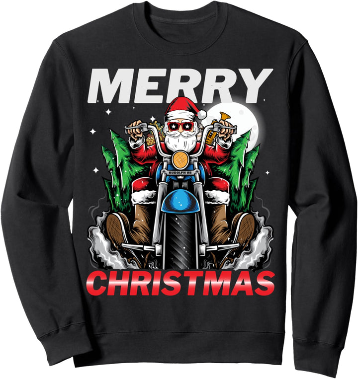 Merry Christmas Santa Claus Motorrad Weihnachtsbaum Rudolf Sweatshirt