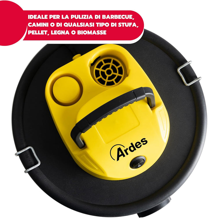 ARDES - AR4A12 ASHPIRO 12 Professioneller Aschesauger, 12-l-Behälter, waschbarer Vliesfilter, Asches