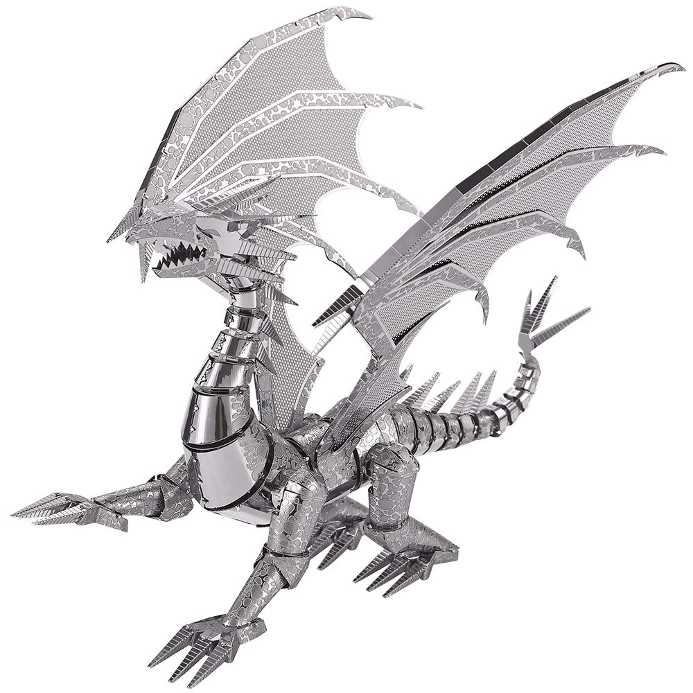 Piececool 3D Puzzle Metall Modellbau Flammender Silberdrache, 3D Metall Puzzle für 340 Edelstahl, Ga