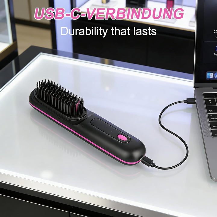 Kabellos Stylingbürste Für Kurze Haare - Anti Gabel Elektrische Haarbürste, Glatter Gerader Glättbür