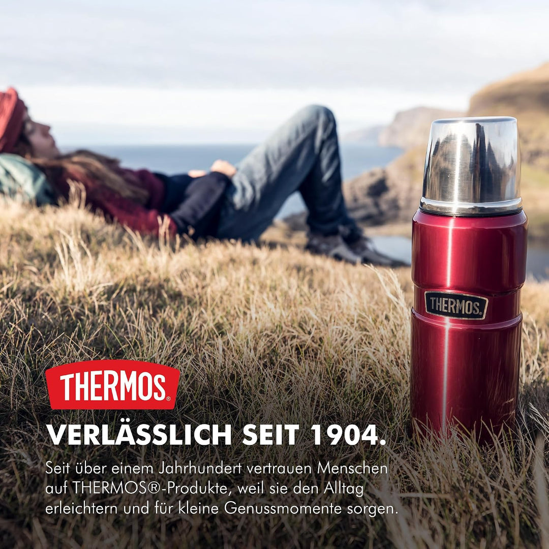 THERMOS STAINLESS KING Thermosflasche ice grey 0,47l - Edelstahl, absolut dicht, mit Trinkbecher, 12
